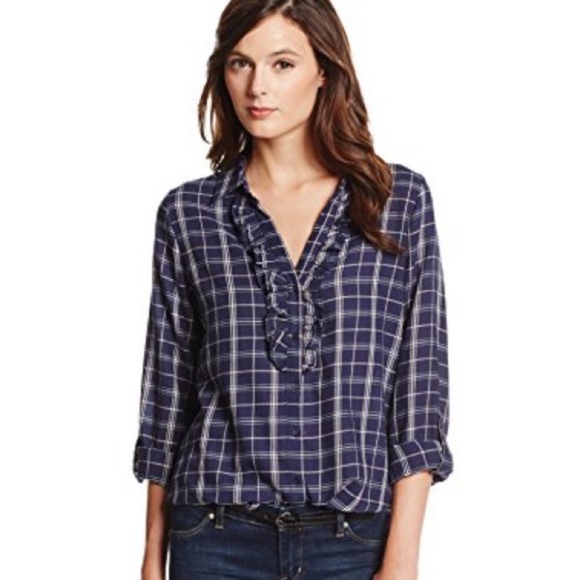 JOIE Fara B Plaid Ruffle Neck Button Down - Picture 2 of 8